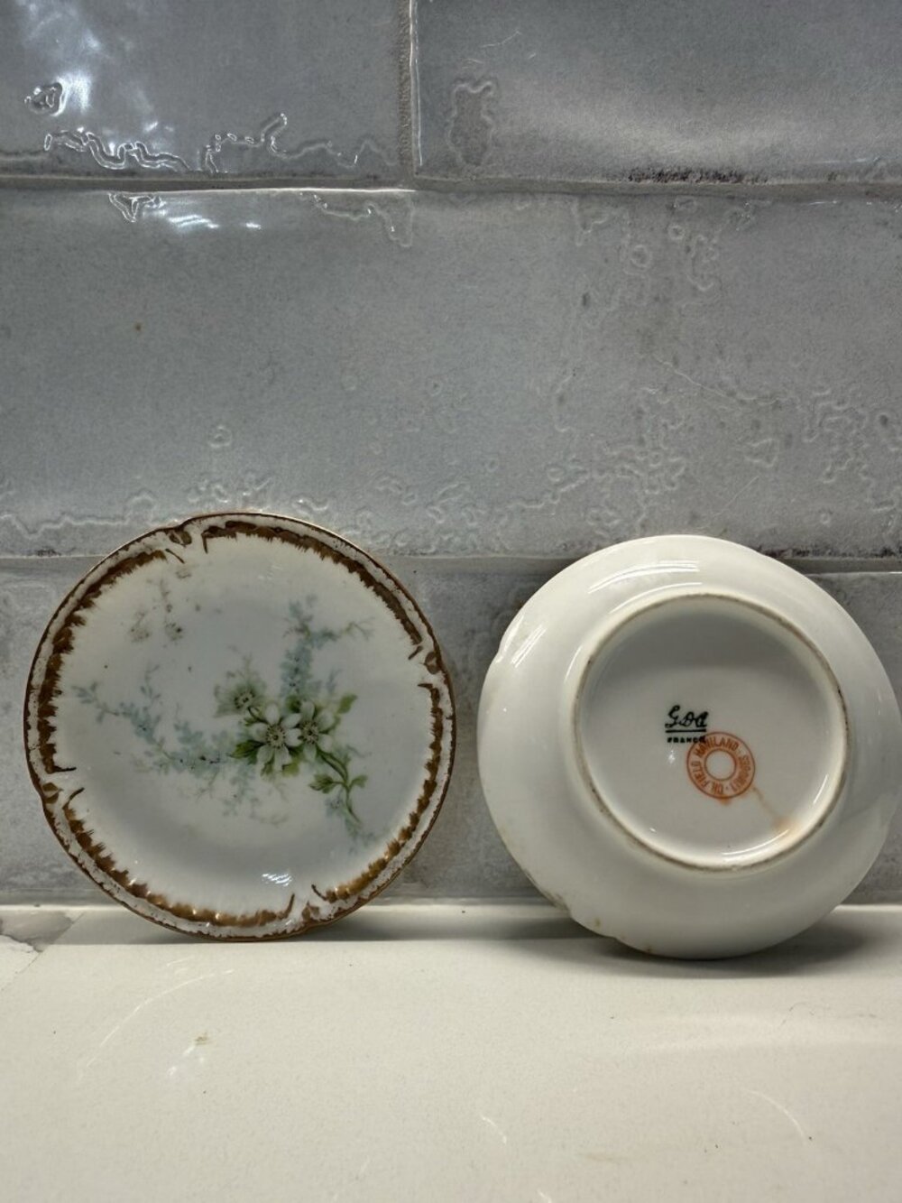 Set of 3 Antique GDA Ch Field Haviland Limoges Porcelain Butter Pats Floral